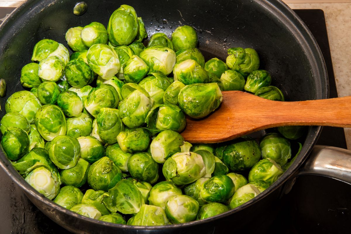 Brussel sprouts in a pan