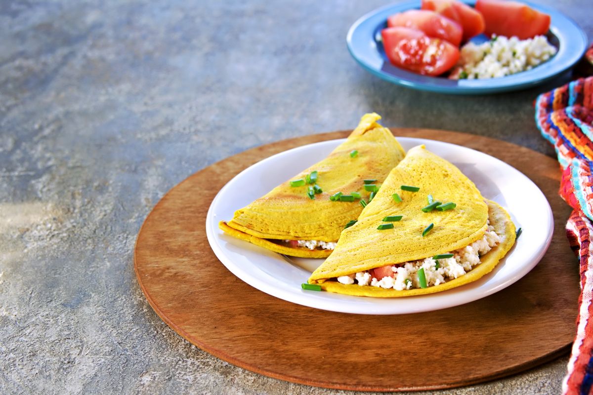 Chickpea tortillas with feta cheese