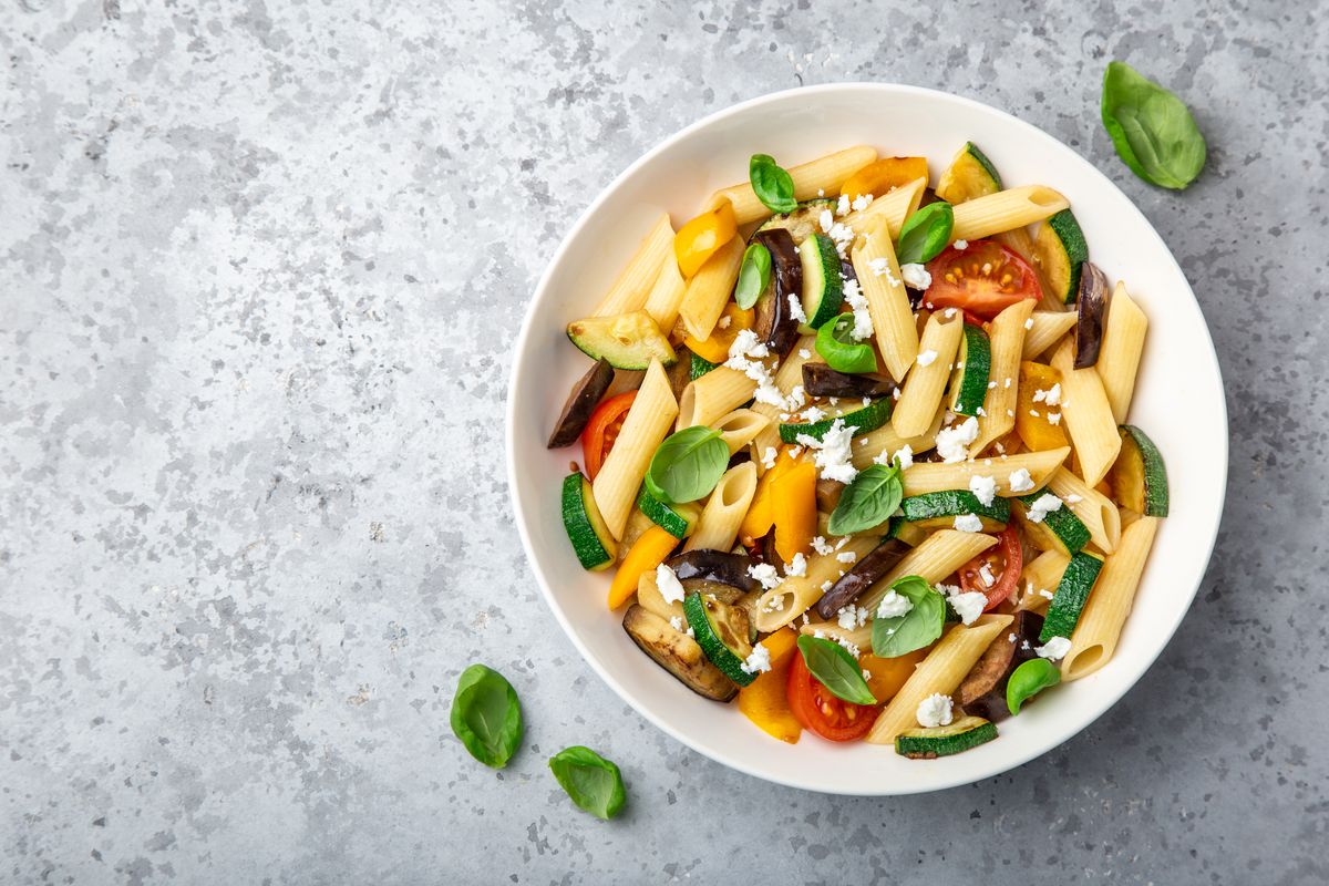 pasta with aubergines and courgettes