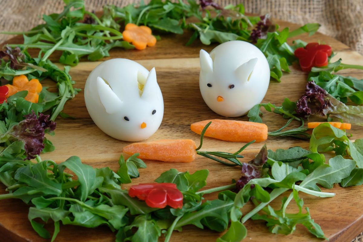 Boiled eggs in the shape of bunnies